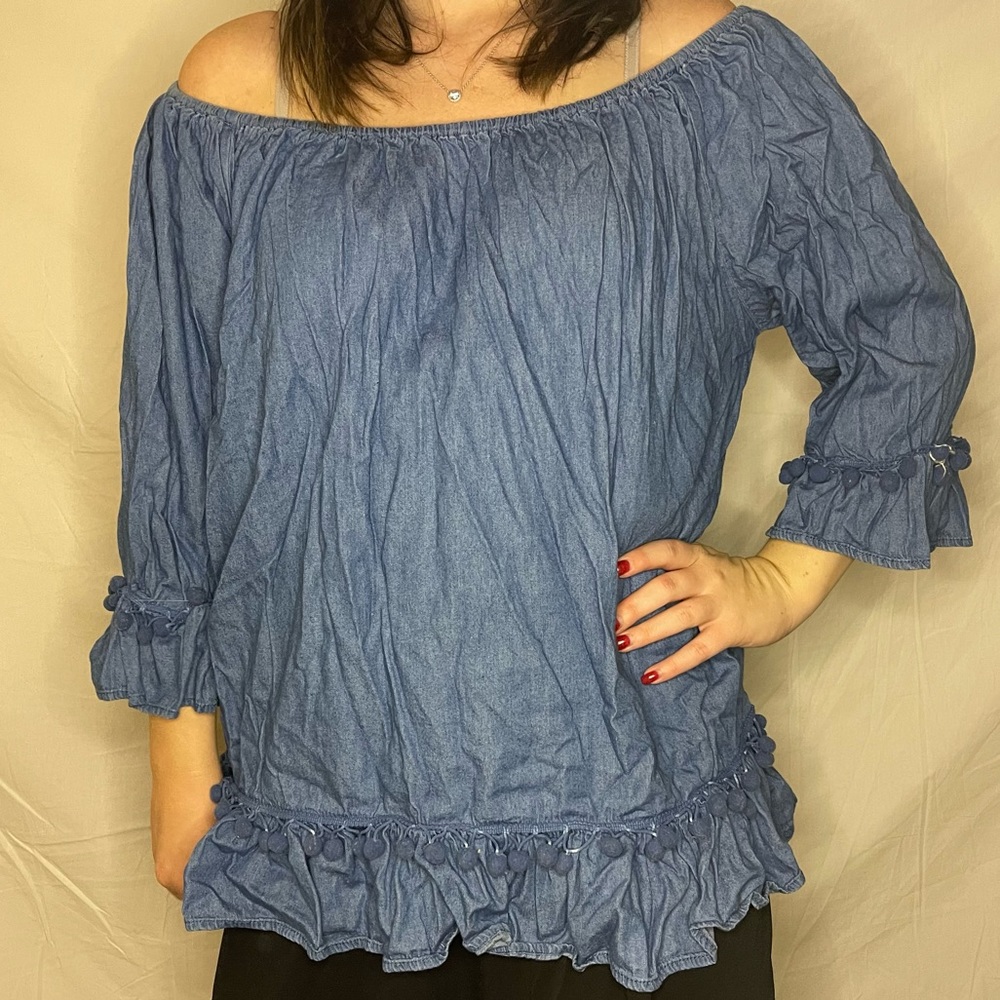 🤍 denim off the shoulder dress or long shirt 🤍